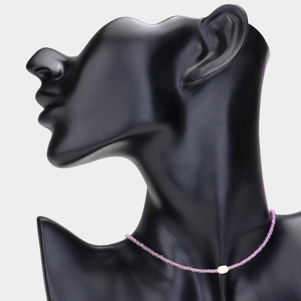 Pink Pearl Pointed Faceted Beaded Choker Necklace