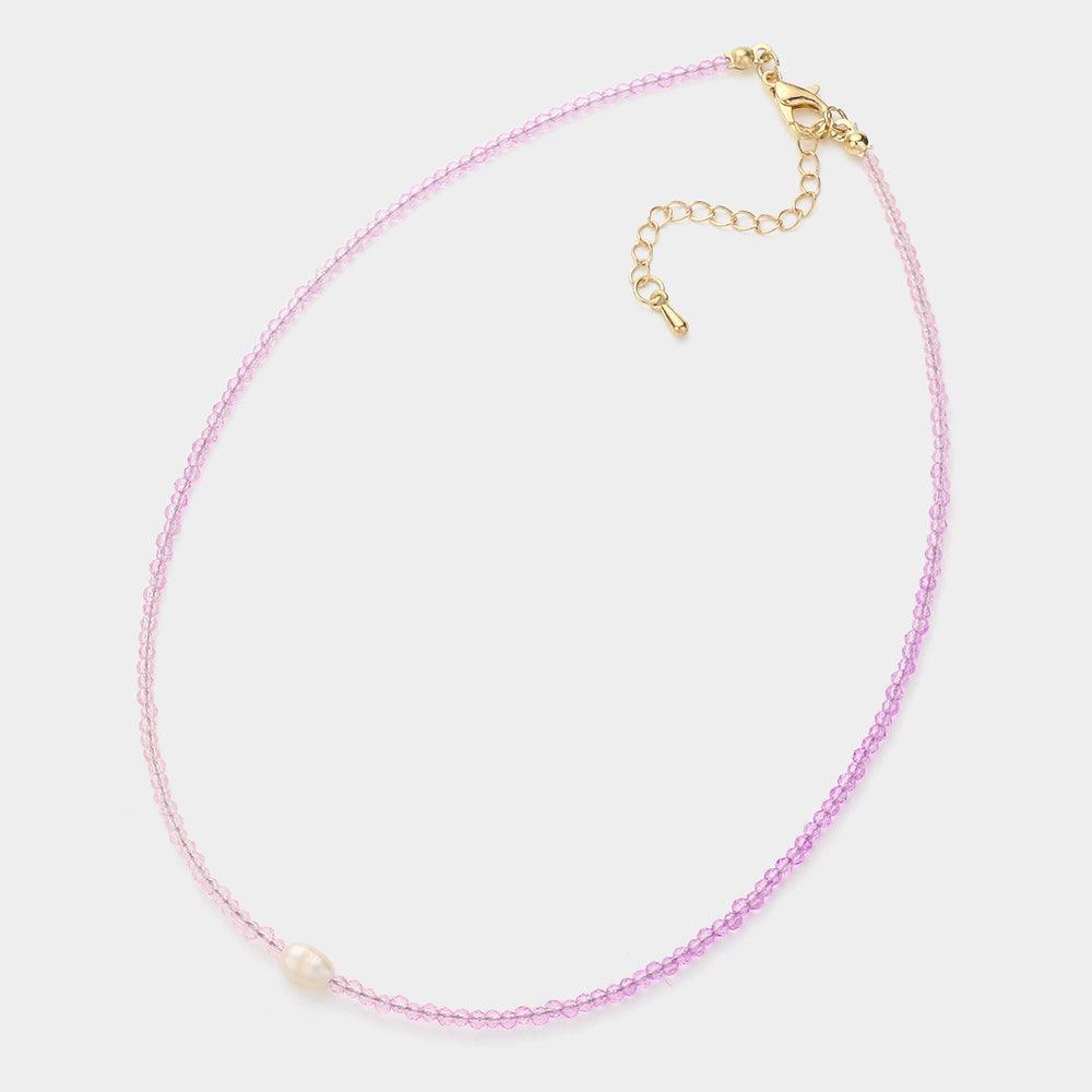 Pink Pearl Pointed Faceted Beaded Choker Necklace - Jewelry Store by Erik Rayo