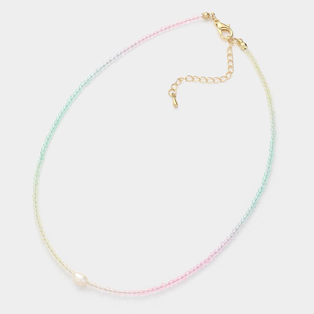 White Pearl Pointed Faceted Beaded Choker Necklace - Jewelry Store by Erik Rayo