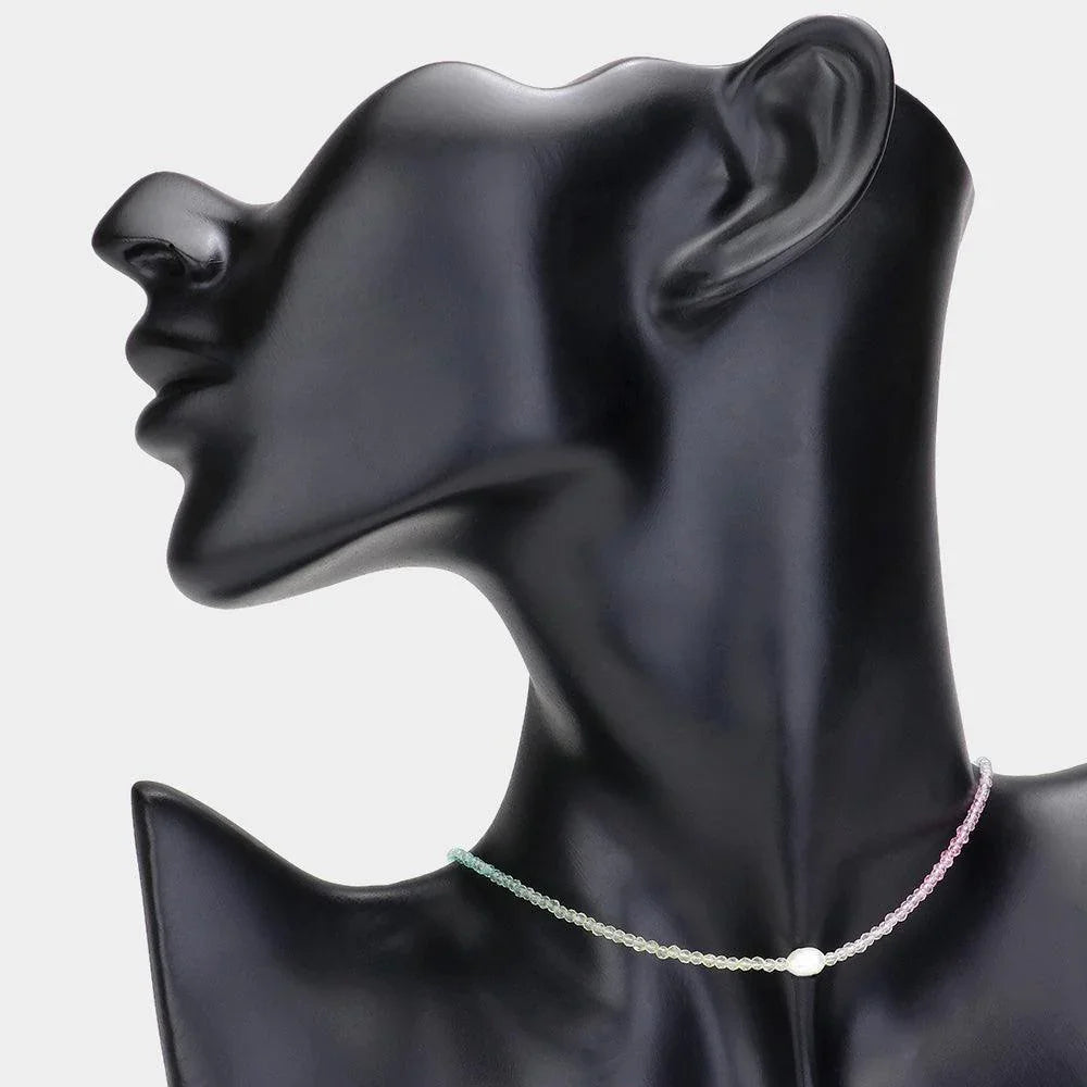 White Pearl Pointed Faceted Beaded Choker Necklace - Jewelry Store by Erik Rayo