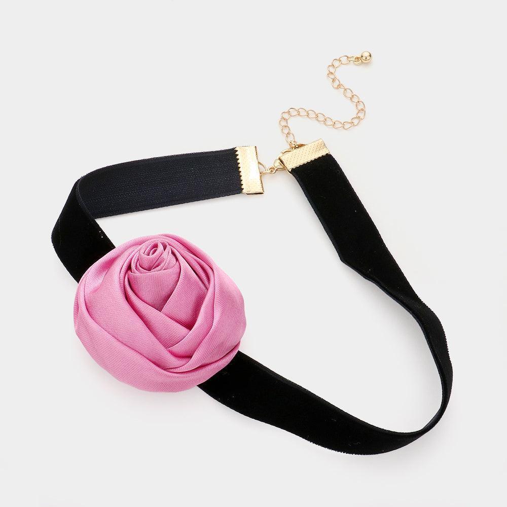 Pink Fabric Flower Choker Necklace - Jewelry Store by Erik Rayo