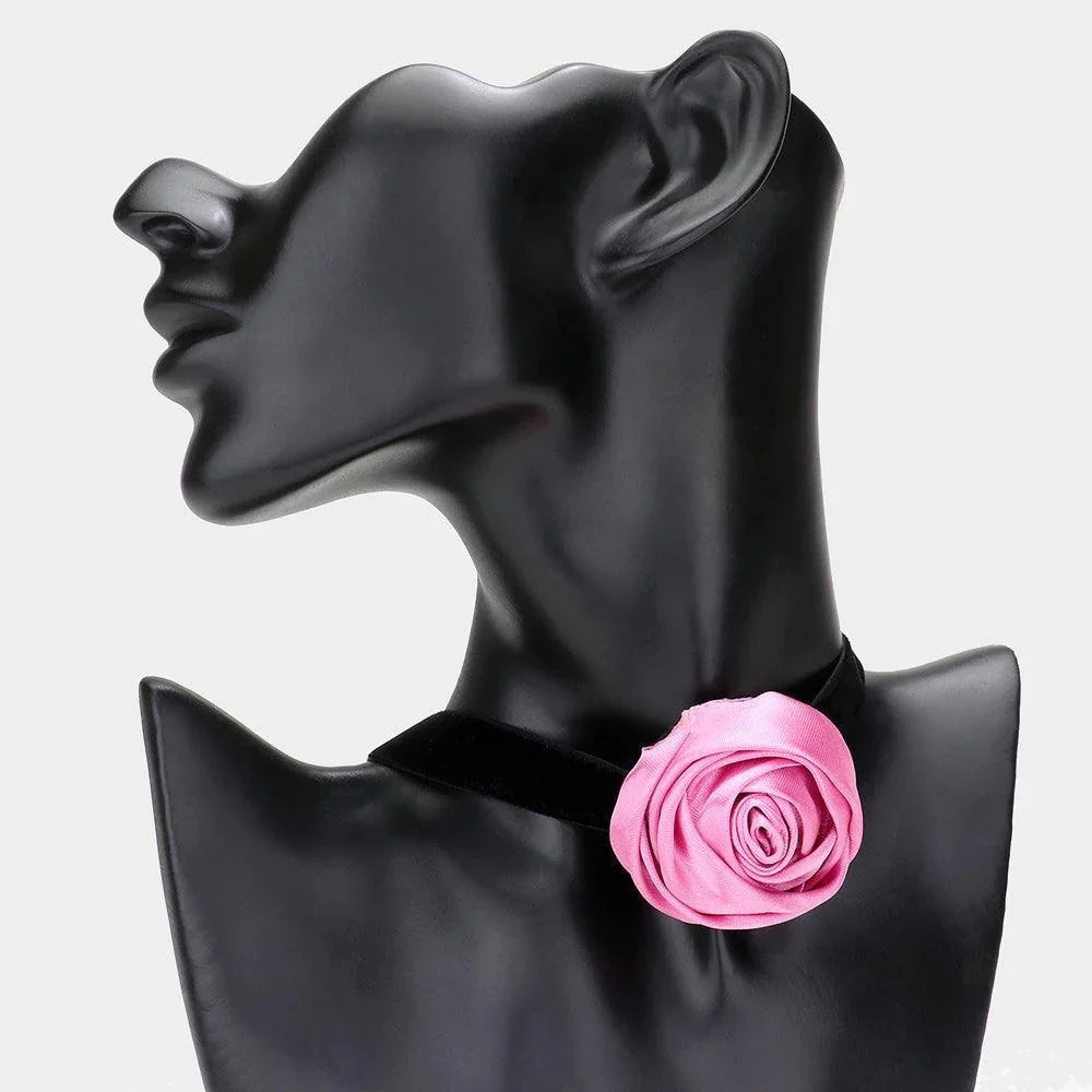 Pink Fabric Flower Choker Necklace - Jewelry Store by Erik Rayo