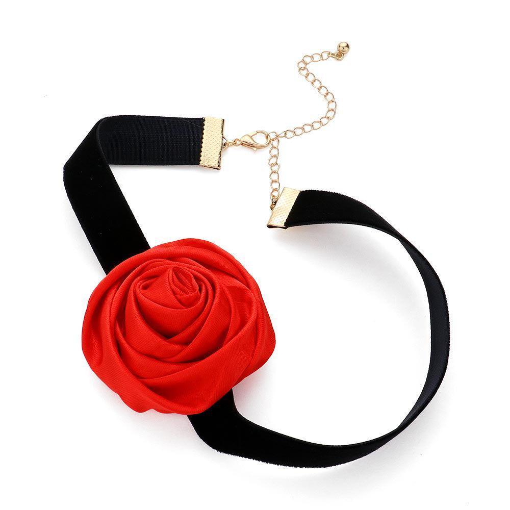 Red Fabric Flower Choker Necklace - Jewelry Store by Erik Rayo