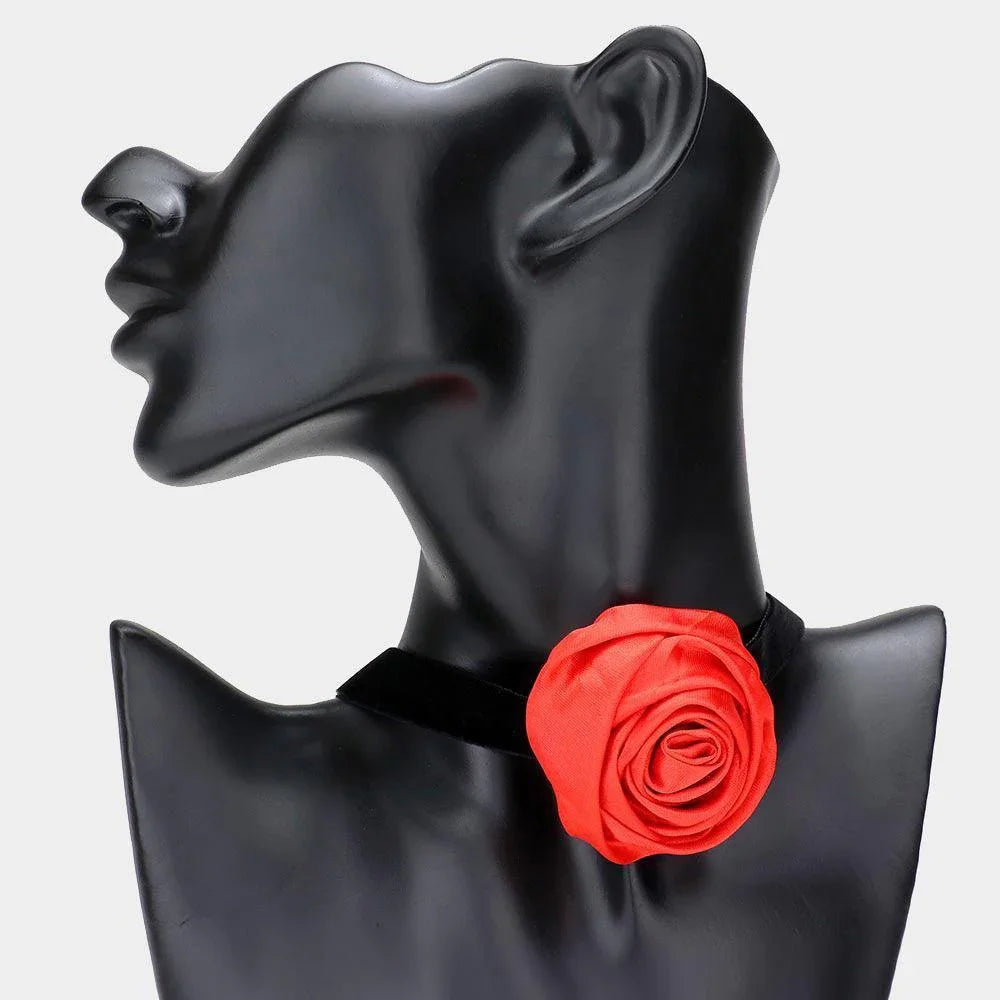 Red Fabric Flower Choker Necklace - Jewelry Store by Erik Rayo