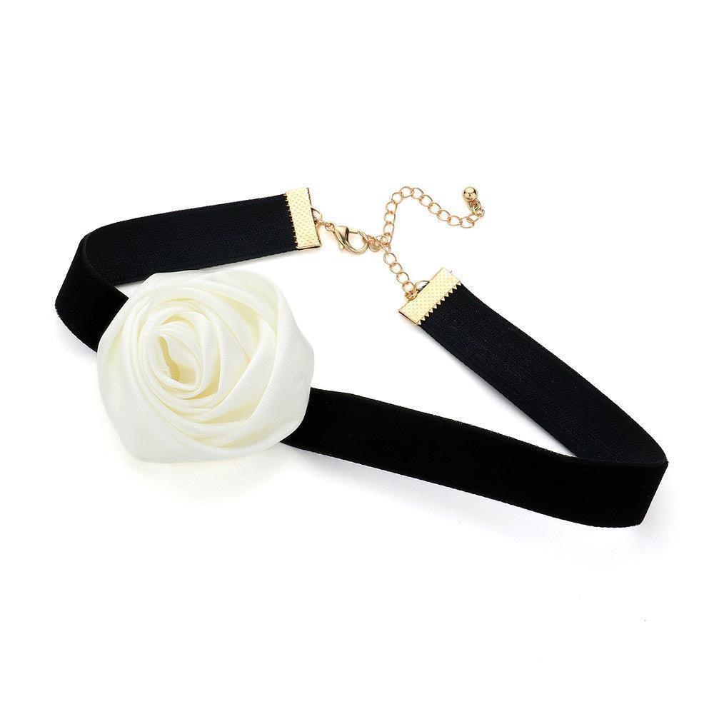 White Fabric Flower Choker Necklace - Jewelry Store by Erik Rayo