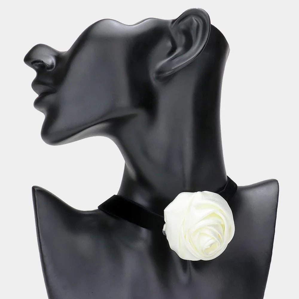 White Fabric Flower Choker Necklace - Jewelry Store by Erik Rayo