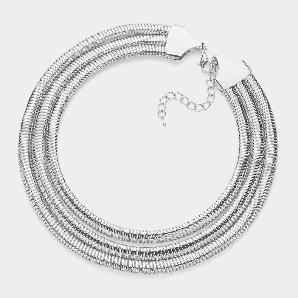 Silver Textured Metal Triple Layered Choker Necklace - Jewelry Store by Erik Rayo