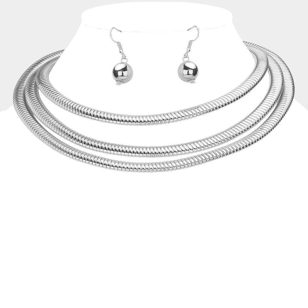 Silver Textured Metal Triple Layered Choker Necklace - Jewelry Store by Erik Rayo