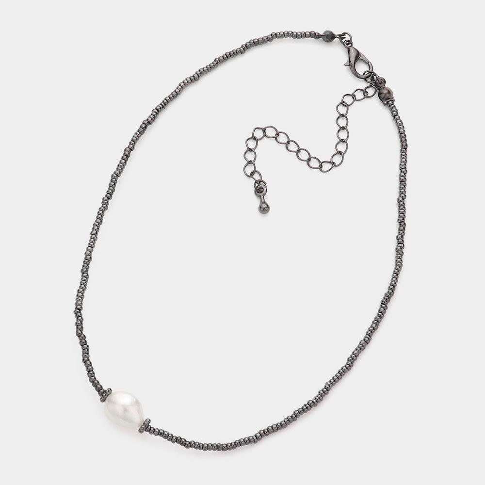 Black Pearl Accented Beaded Choker necklace - Jewelry Store by Erik Rayo