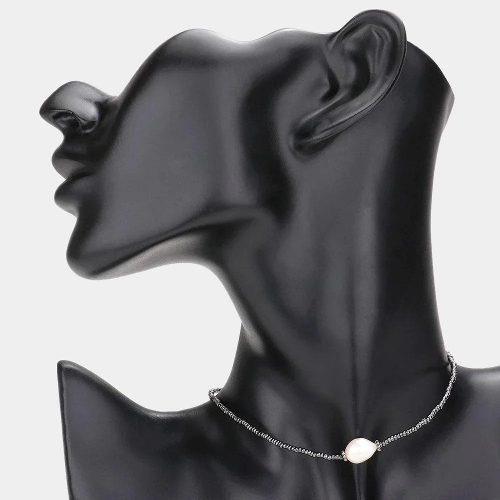 Black Pearl Accented Beaded Choker necklace - Jewelry Store by Erik Rayo