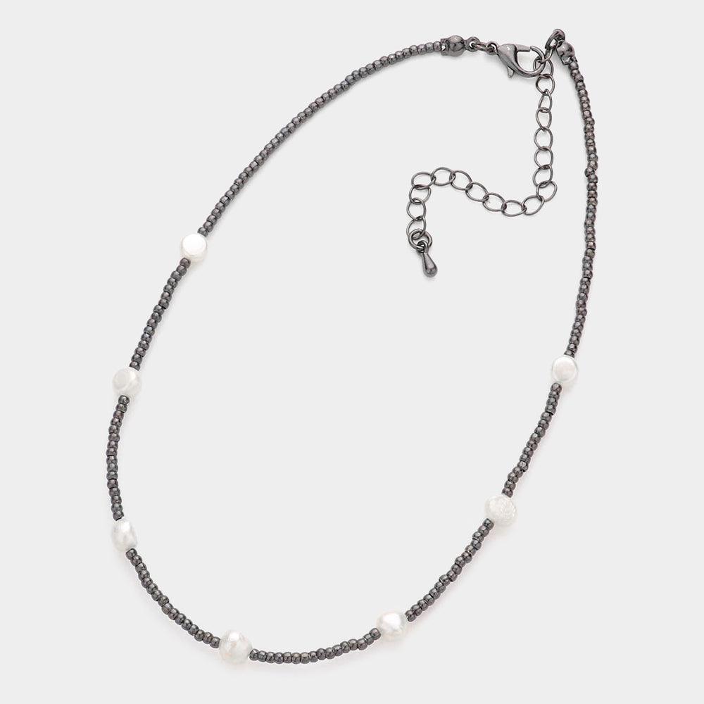 Black Pearl Station Beaded Choker Necklace - Jewelry Store by Erik Rayo