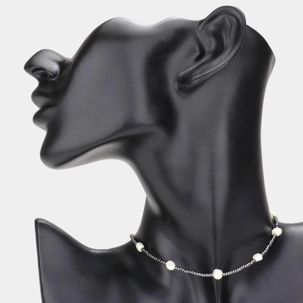 Black Pearl Station Beaded Choker Necklace - Jewelry Store by Erik Rayo