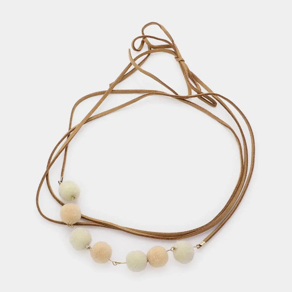 Pom Pom Long Faux Suede Wrap choker necklace - Jewelry Store by Erik Rayo