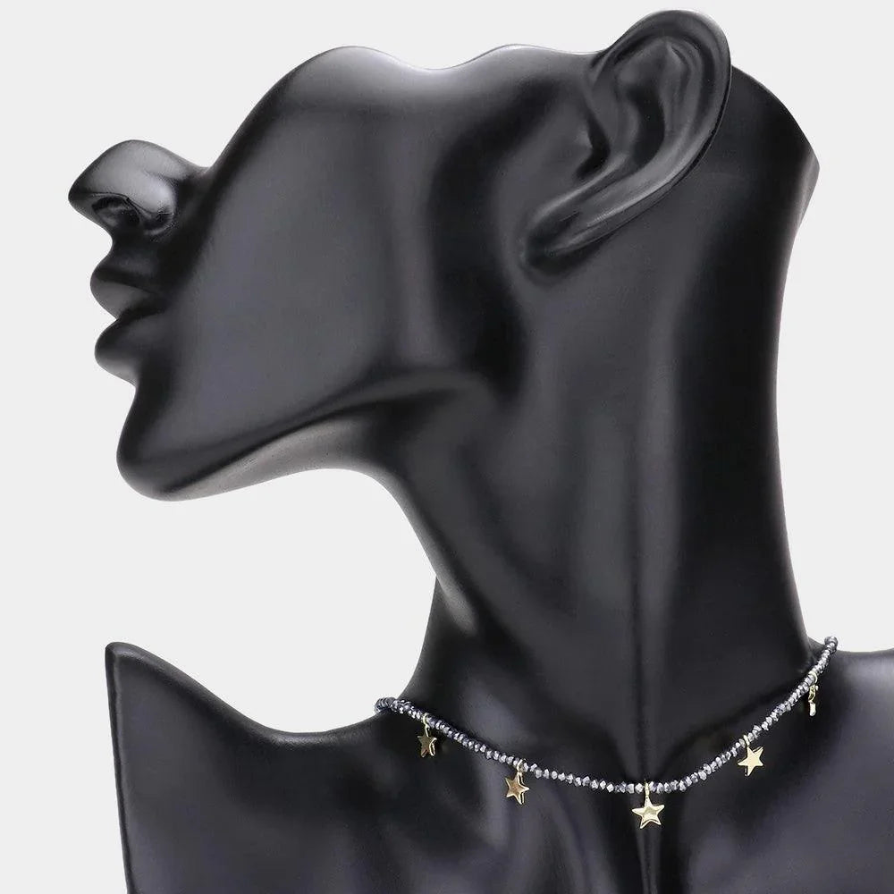 Metal Star Accented Faceted Beaded Choker Necklace - Jewelry Store by Erik Rayo