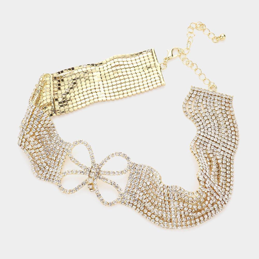 Gold Butterfly Accented Rhinestone Choker Evening Necklace - Jewelry Store by Erik Rayo