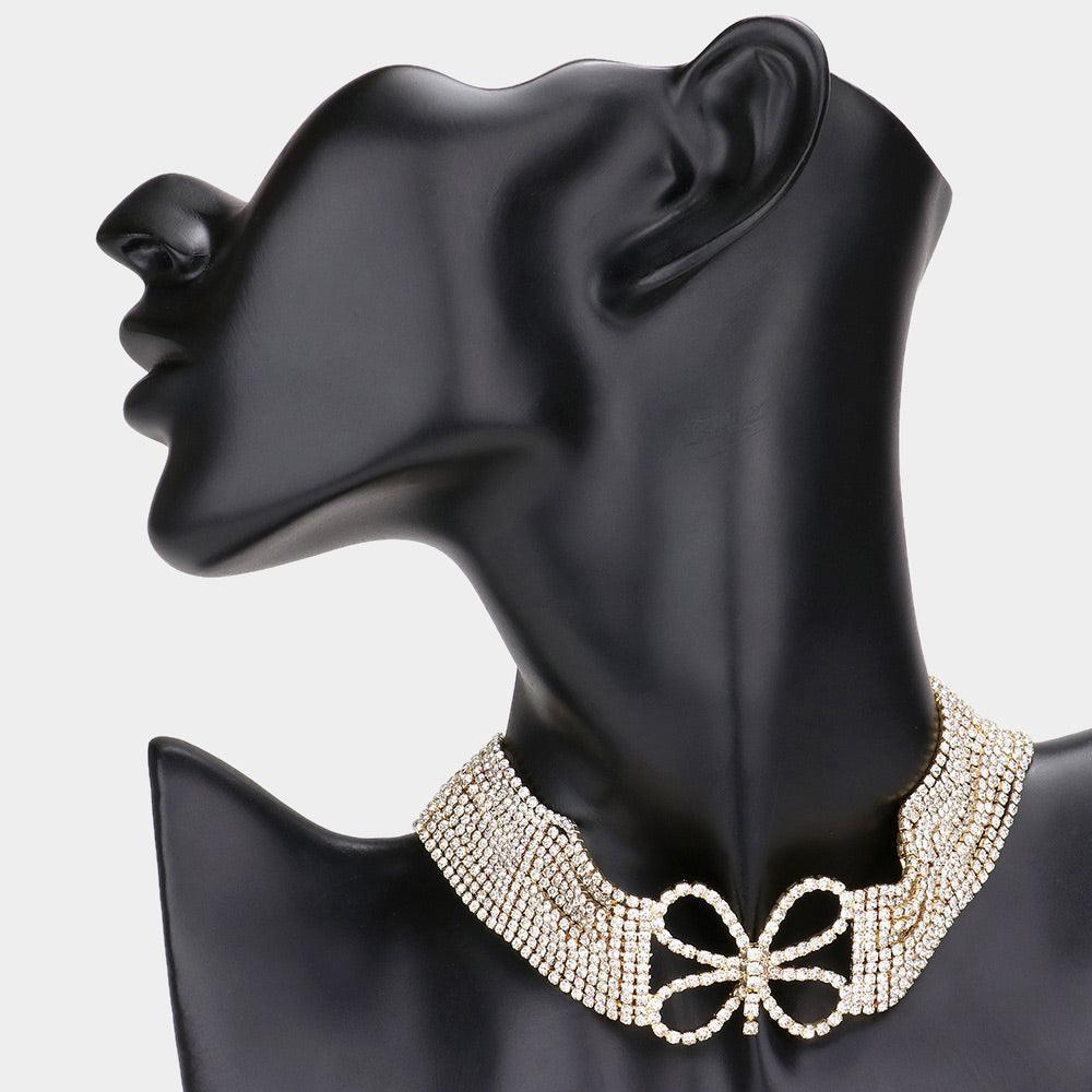 Gold Butterfly Accented Rhinestone Choker Evening Necklace - Jewelry Store by Erik Rayo