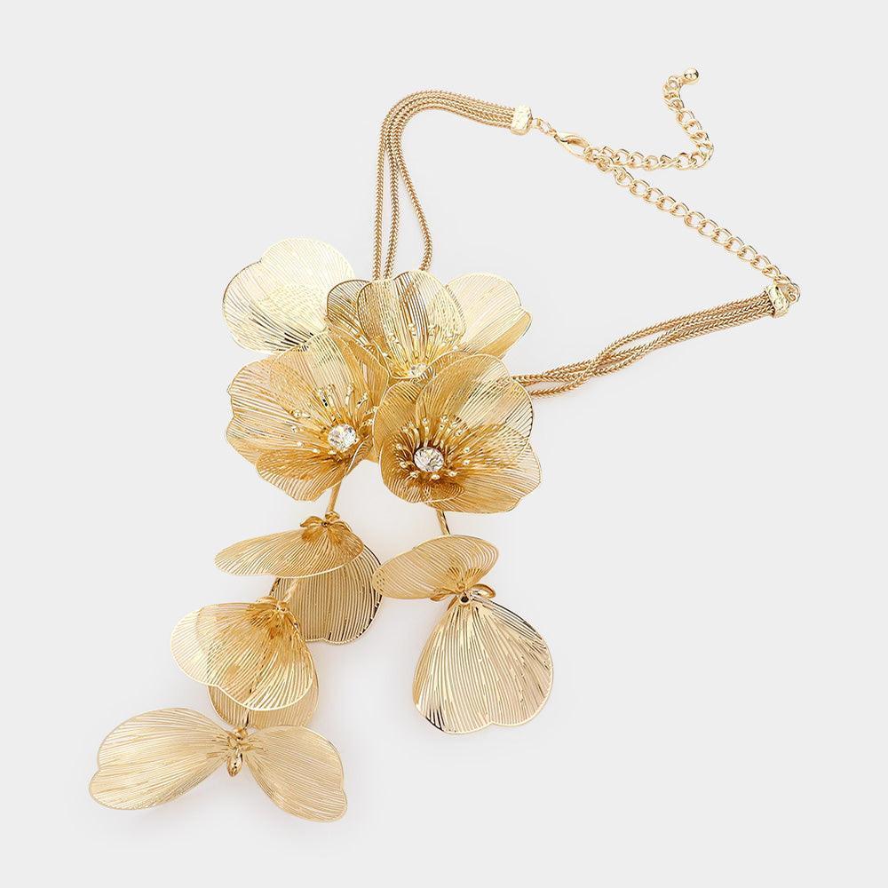Gold Stone Centered Flower Petal Link Choker Necklace - Jewelry Store by Erik Rayo