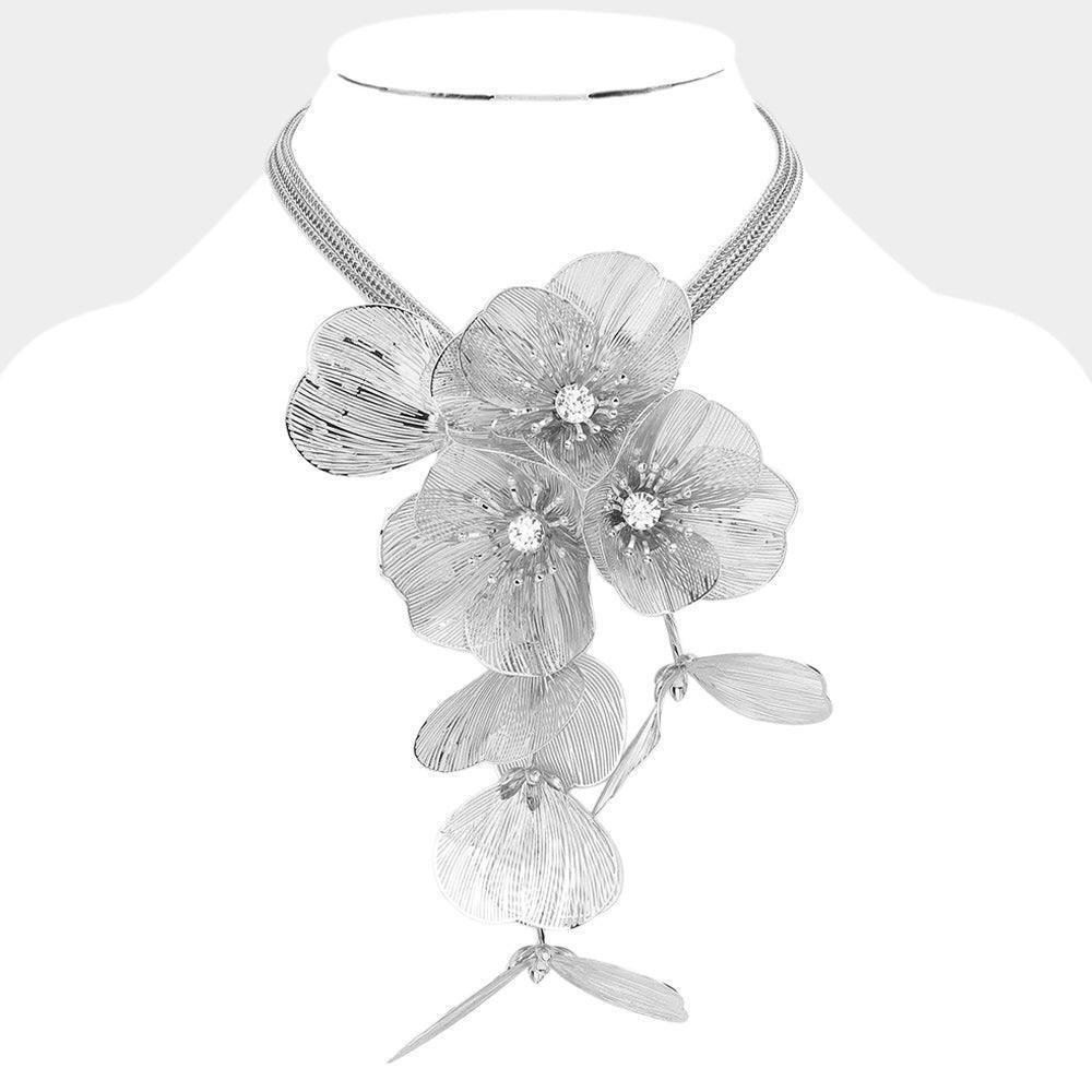 Stone Centered Flower Petal Link Choker Necklace - Jewelry Store by Erik Rayo