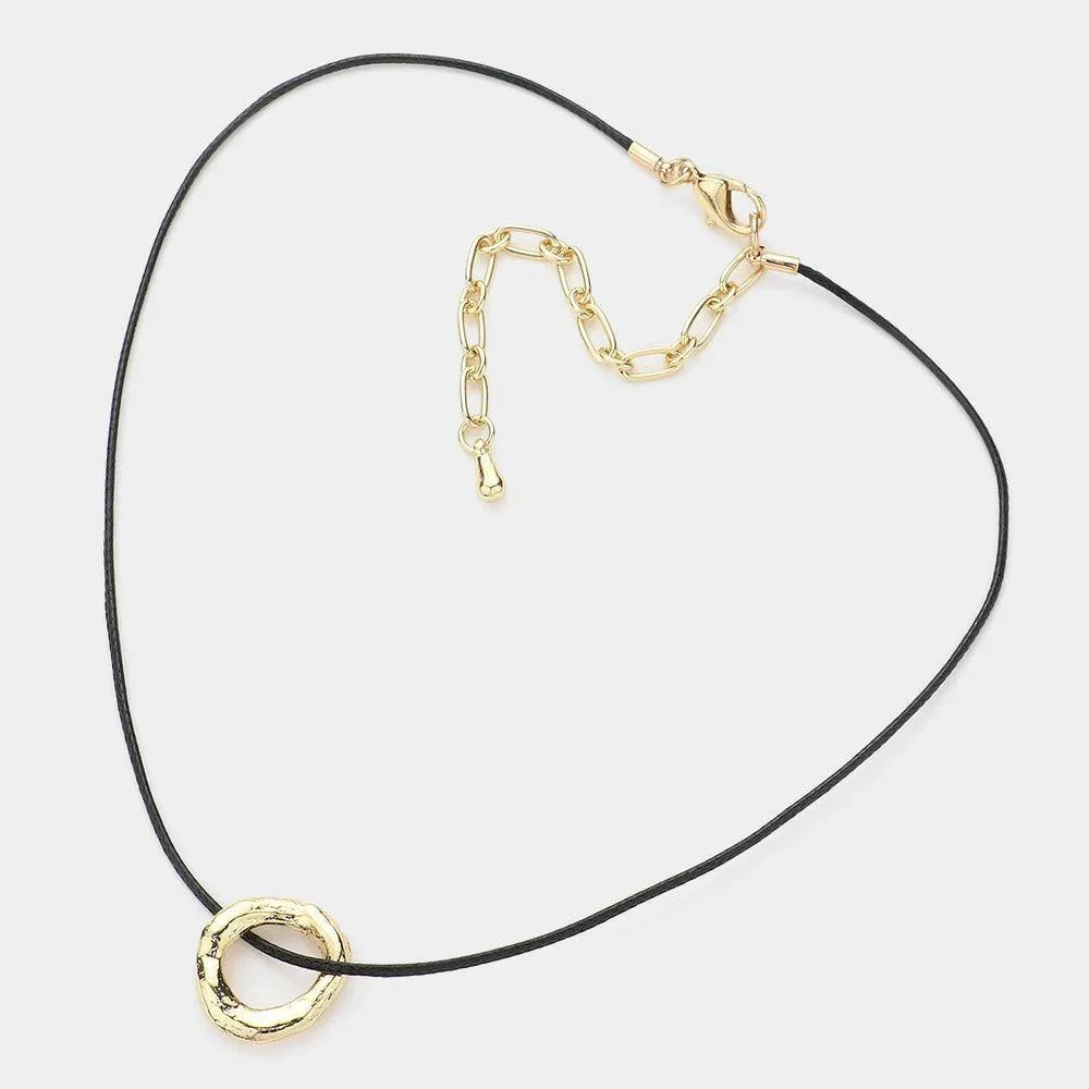 Gold Textured Metal Open Circle Pendant Choker Necklace - Jewelry Store by Erik Rayo