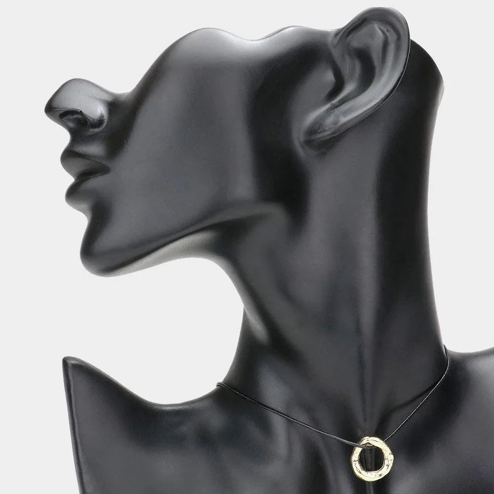 Gold Textured Metal Open Circle Pendant Choker Necklace - Jewelry Store by Erik Rayo