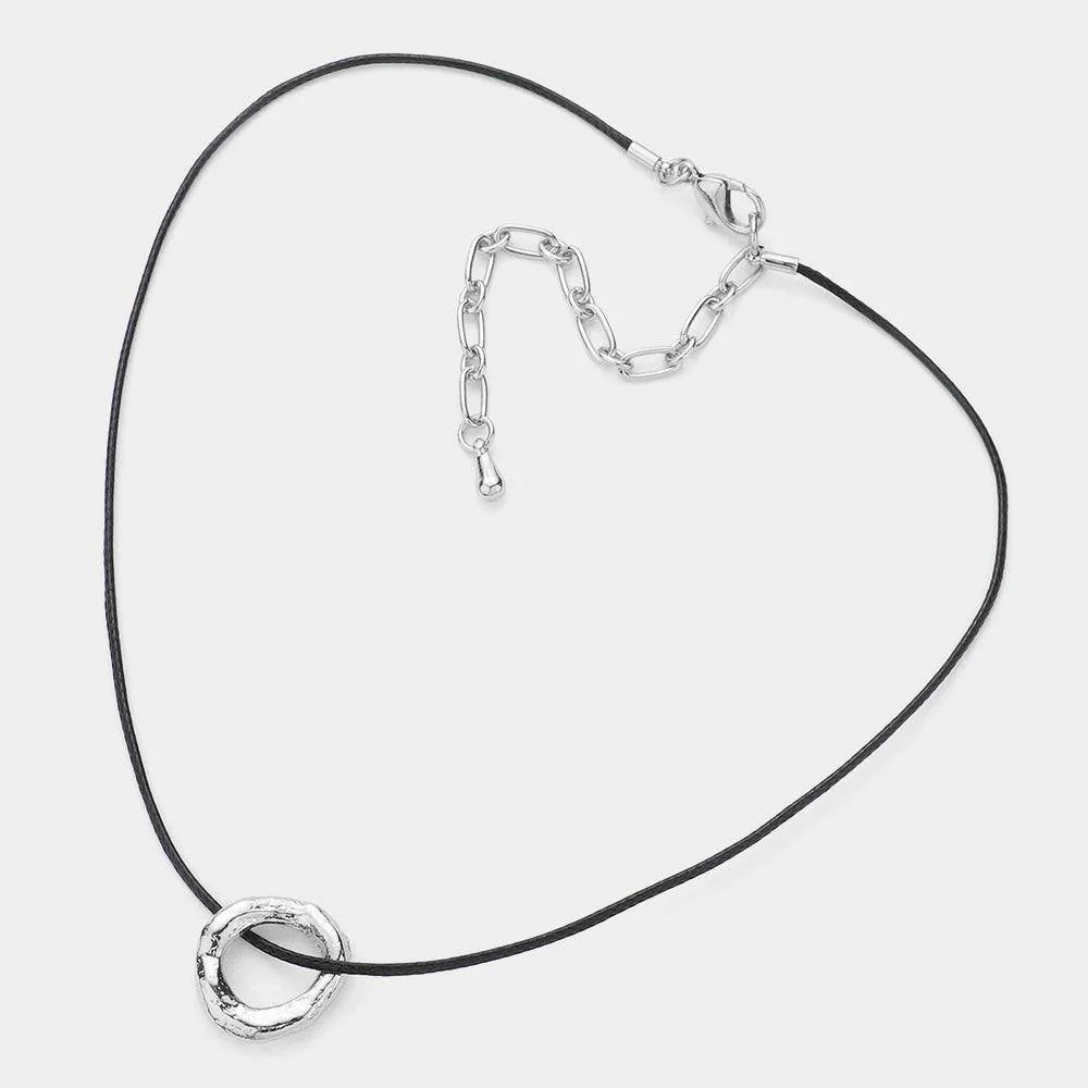Textured Metal Open Circle Pendant Choker Necklace - Jewelry Store by Erik Rayo