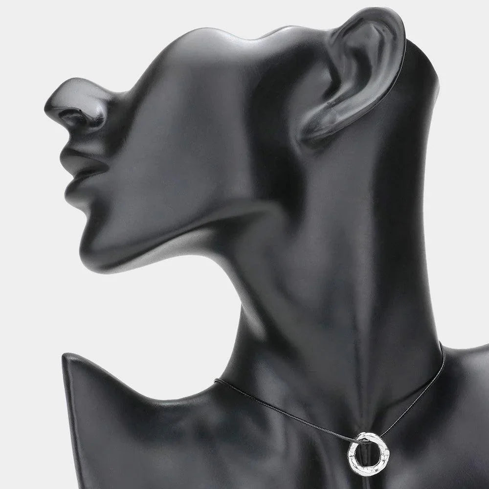Textured Metal Open Circle Pendant Choker Necklace - Jewelry Store by Erik Rayo