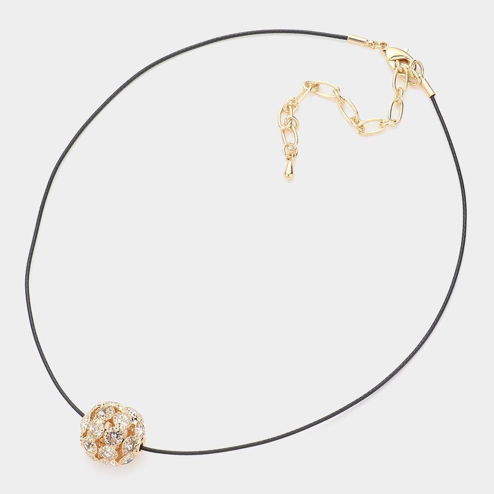 Gold Rhinestone Cluster Nugget Ball Pendant Choker Necklace - Jewelry Store by Erik Rayo