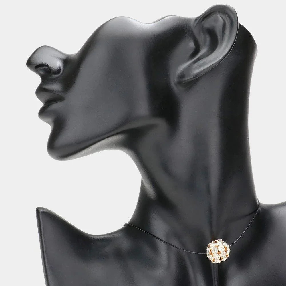 Gold Rhinestone Cluster Nugget Ball Pendant Choker Necklace - Jewelry Store by Erik Rayo