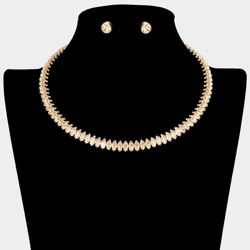 Gold Marquise Stone Cluster Evening Choker Necklace - Jewelry Store by Erik Rayo
