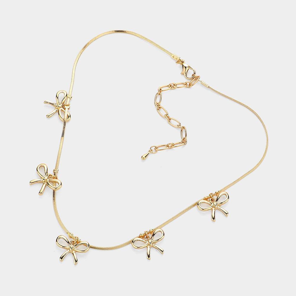 Gold Metal Wire Bow Station Choker Necklace - Jewelry Store by Erik Rayo