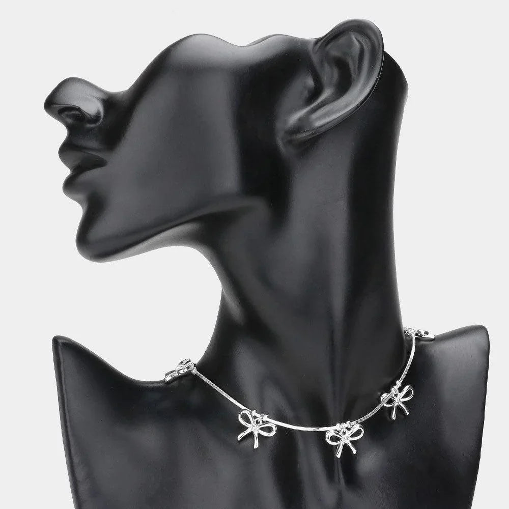 Metal Wire Bow Station Choker Necklace - Jewelry Store by Erik Rayo
