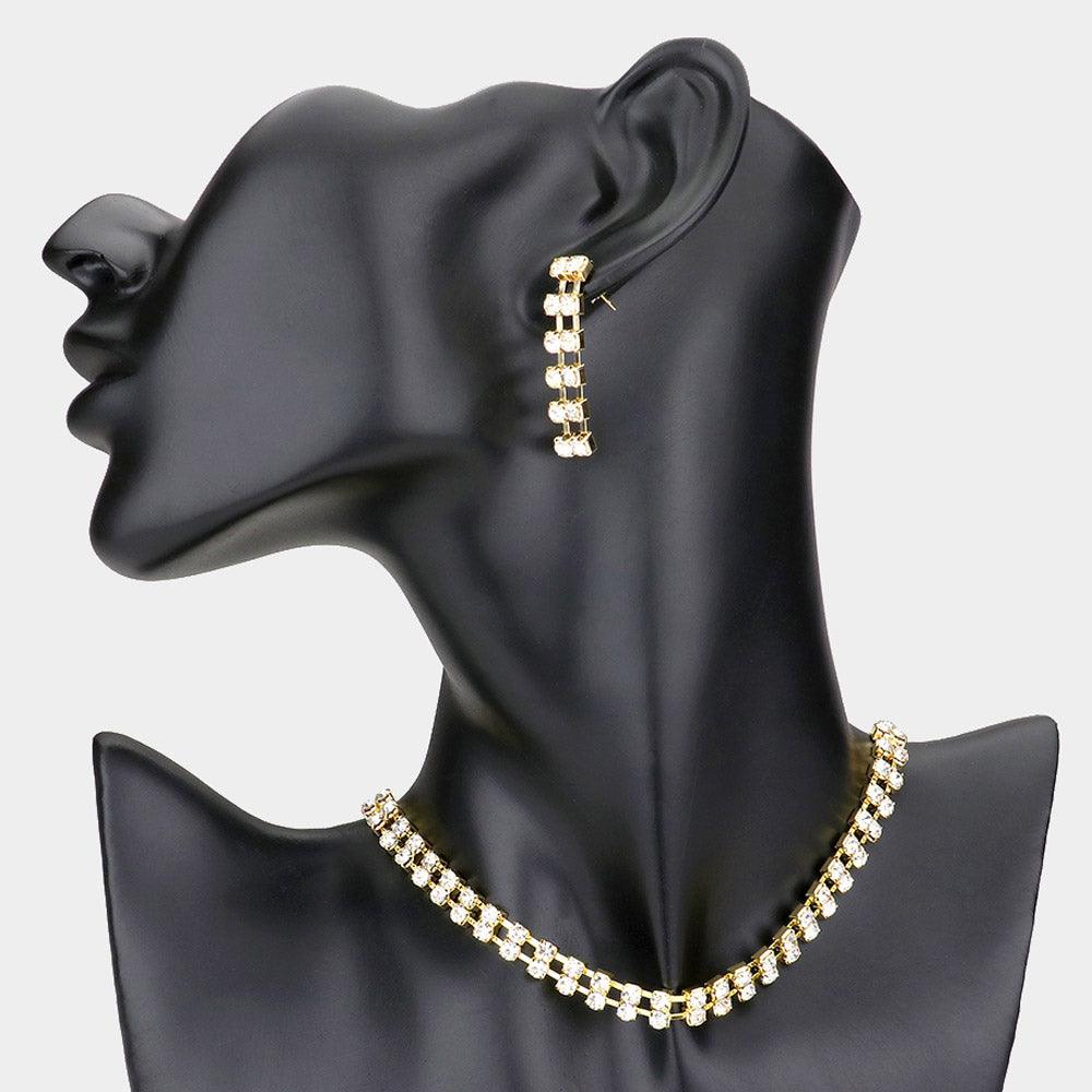 Gold 2 Row rhinestone choker necklace