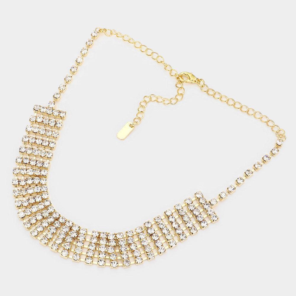 Gold Crystal rhinestone choker evening necklace - Jewelry Store by Erik Rayo
