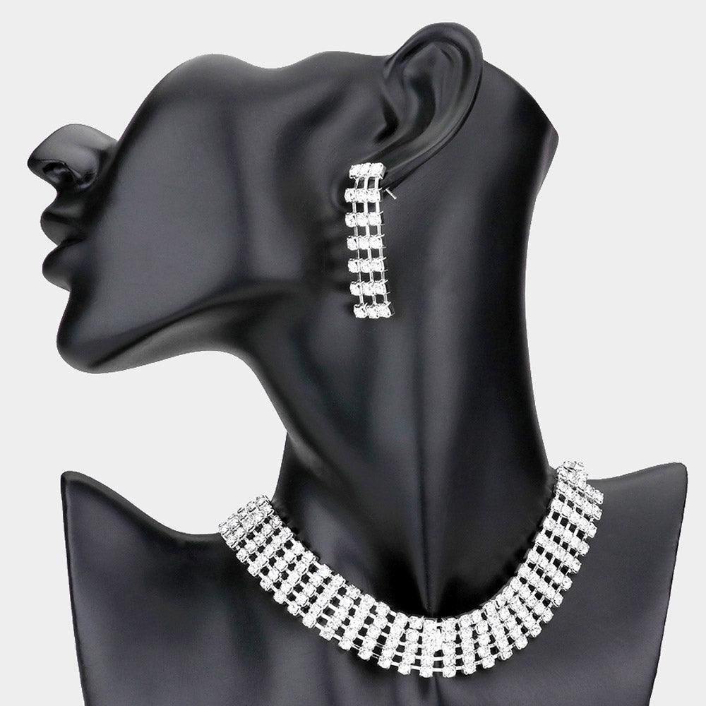 Silver Crystal rhinestone choker evening necklace