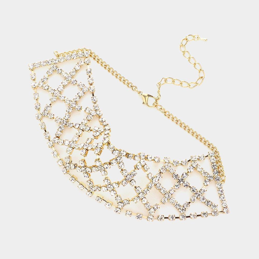 Gold Bubble Stone Crisscross Evening Choker Necklace - Jewelry Store by Erik Rayo