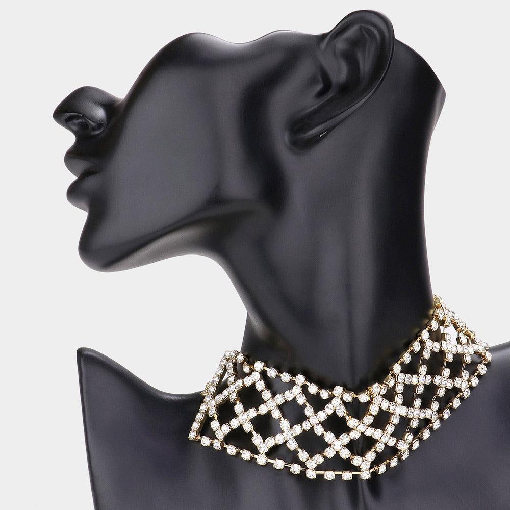 Gold Bubble Stone Crisscross Evening Choker Necklace - Jewelry Store by Erik Rayo