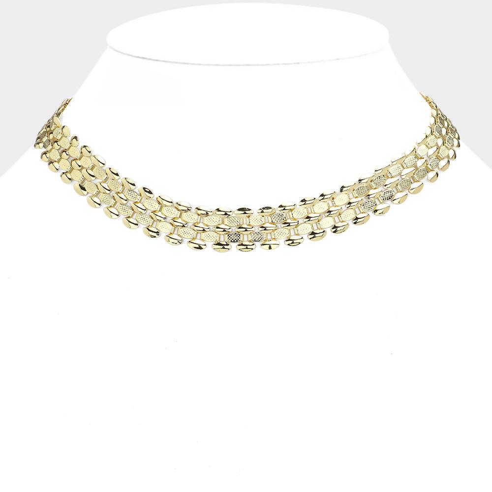 Gold Metal Flat Mesh Choker Necklace