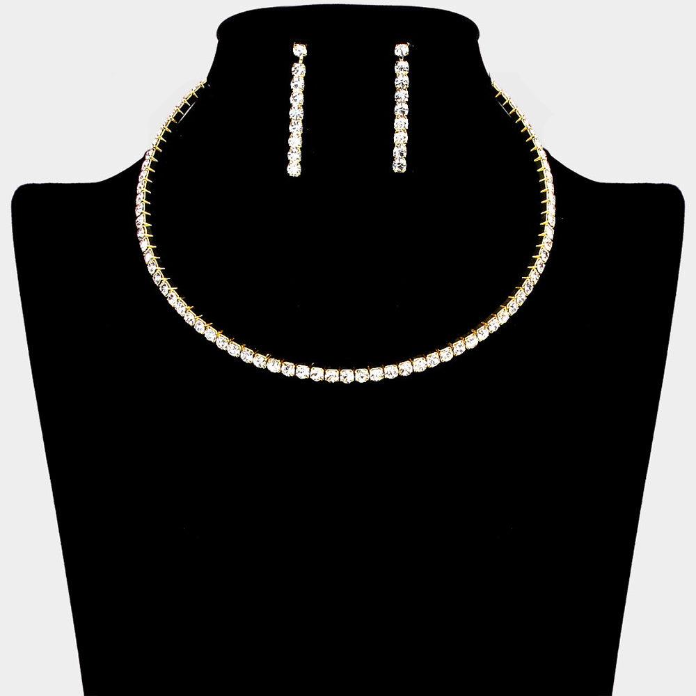 Gold Rhinestone Evening Choker Necklace