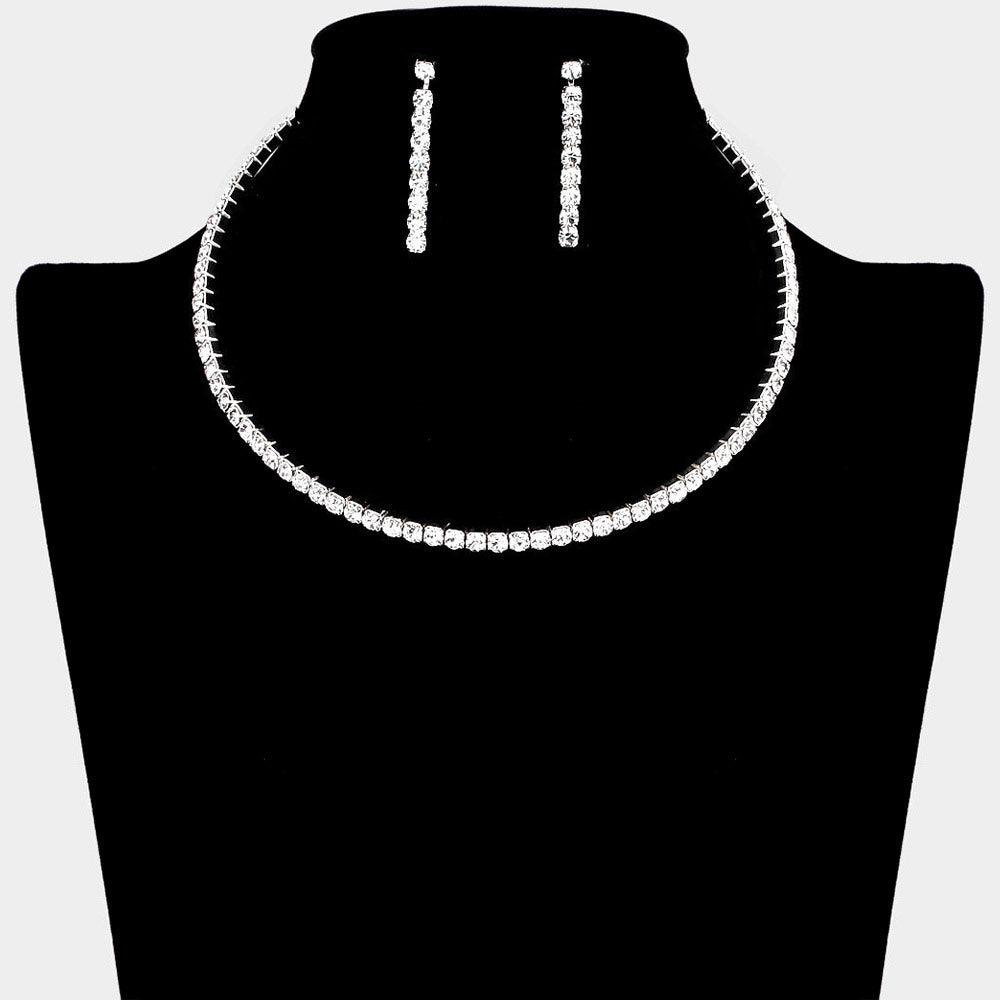 Silver Rhinestone Evening Choker Necklace