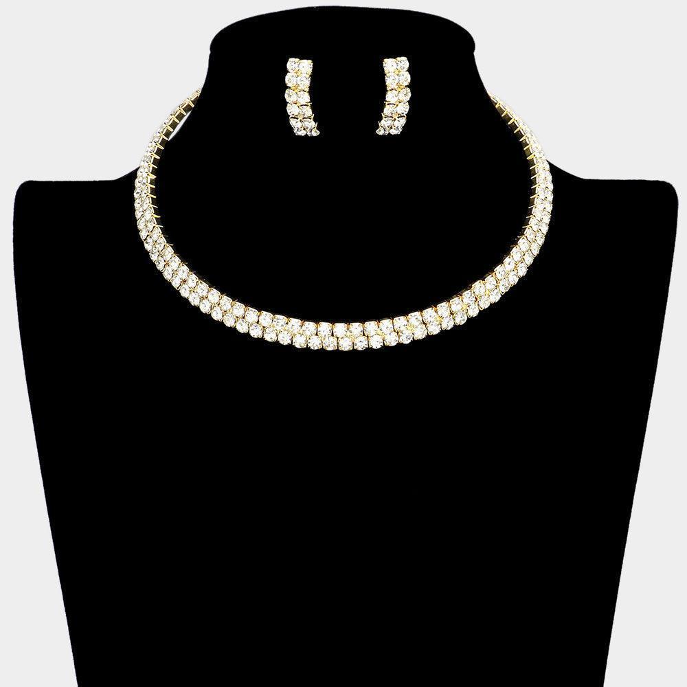 Gold 2 Row crystal Rhinestone Banded Open Choker Necklace - Jewelry Store by Erik Rayo
