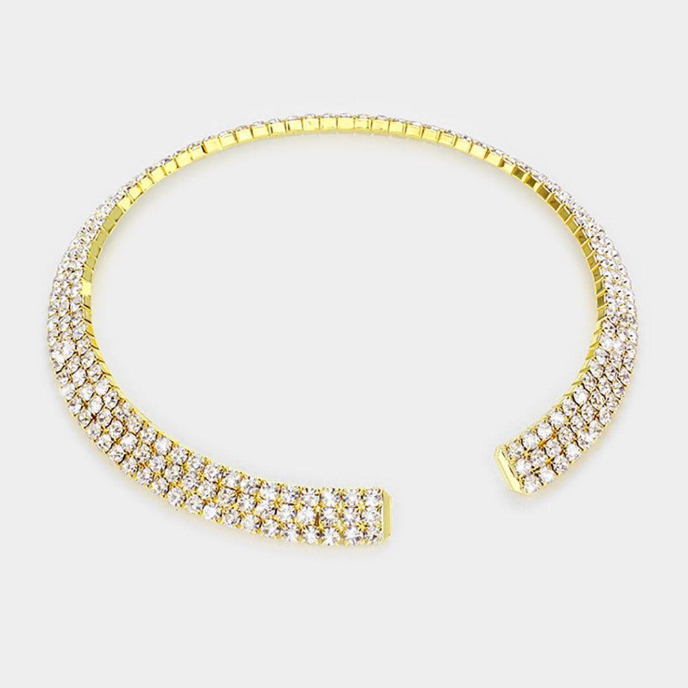 Gold 3 Rows Rhinestone Open Choker Necklace - Jewelry Store by Erik Rayo