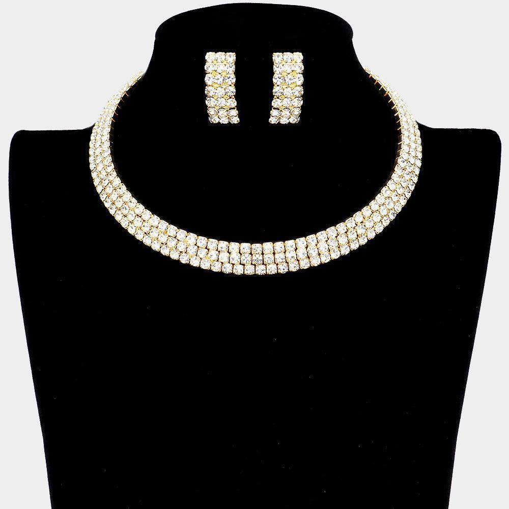 Gold 3 Rows Rhinestone Open Choker Necklace - Jewelry Store by Erik Rayo