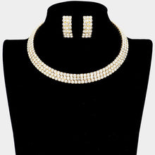 Load image into Gallery viewer, Gold 3 Rows Rhinestone Open Choker Necklace
