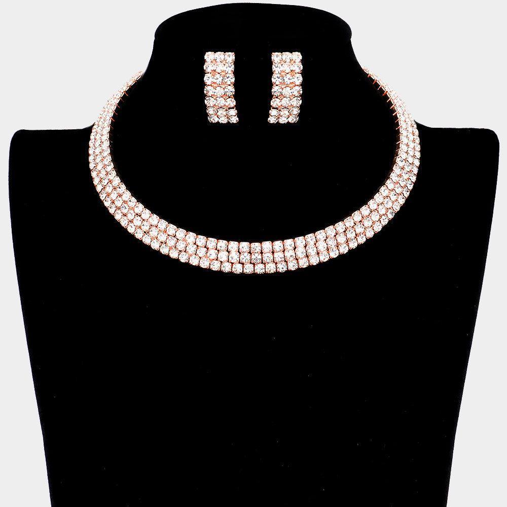 Rose Gold 3 Rows Rhinestone Open Choker Necklace - Jewelry Store by Erik Rayo