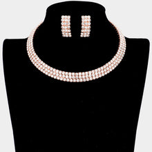 Load image into Gallery viewer, Rose Gold 3 Rows Rhinestone Open Choker Necklace
