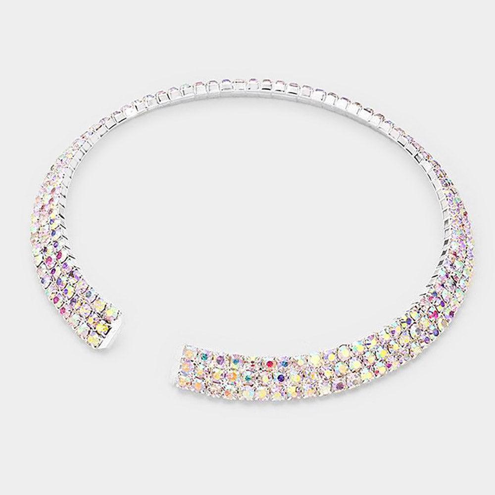Silver 3 Rows Rhinestone Open Choker Necklace - Jewelry Store by Erik Rayo