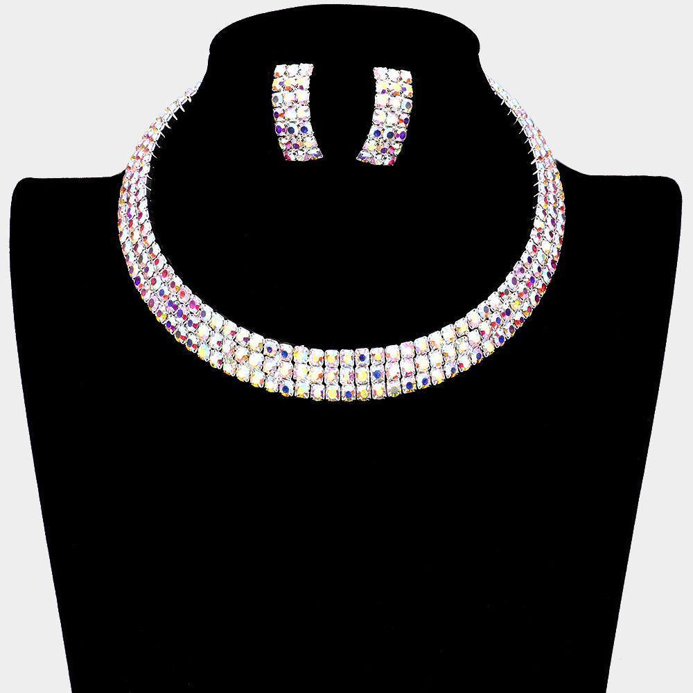 Silver 3 Rows Rhinestone Open Choker Necklace - Jewelry Store by Erik Rayo