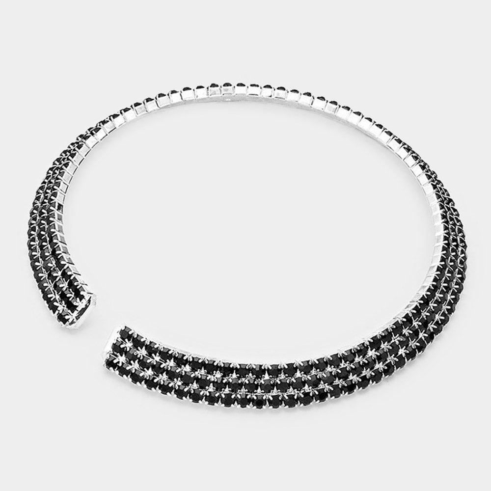 Black 3 Rows Rhinestone Open Choker Necklace - Jewelry Store by Erik Rayo