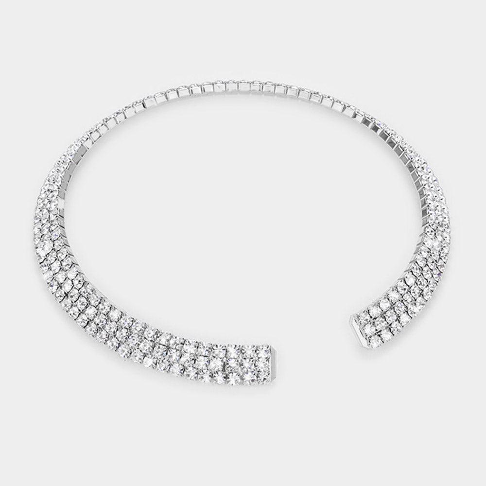 Silver 3 Rows Rhinestone Open Choker Necklace - Jewelry Store by Erik Rayo