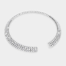 Load image into Gallery viewer, Silver 3 Rows Rhinestone Open Choker Necklace
